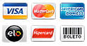 Bandeiras aceitas: Visa, Mastercard, Amex, Elo, Hipercard, boleto bancário